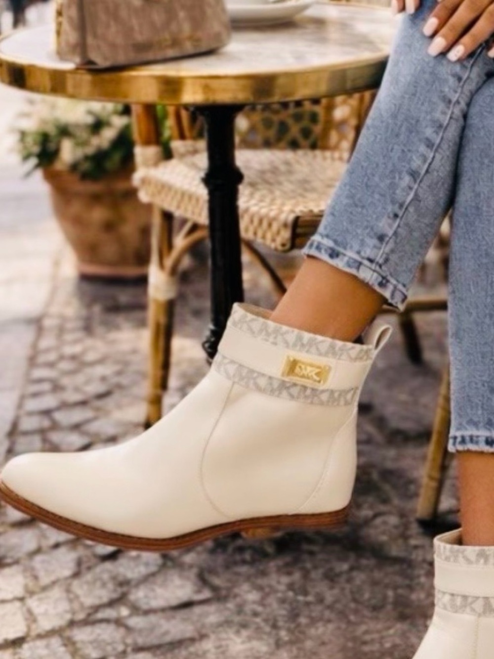 Michael Kors Padma Ankle Booties 9.5M Beige Logo-Trim Strap Women Leather Shoes - Picture 15 of 15